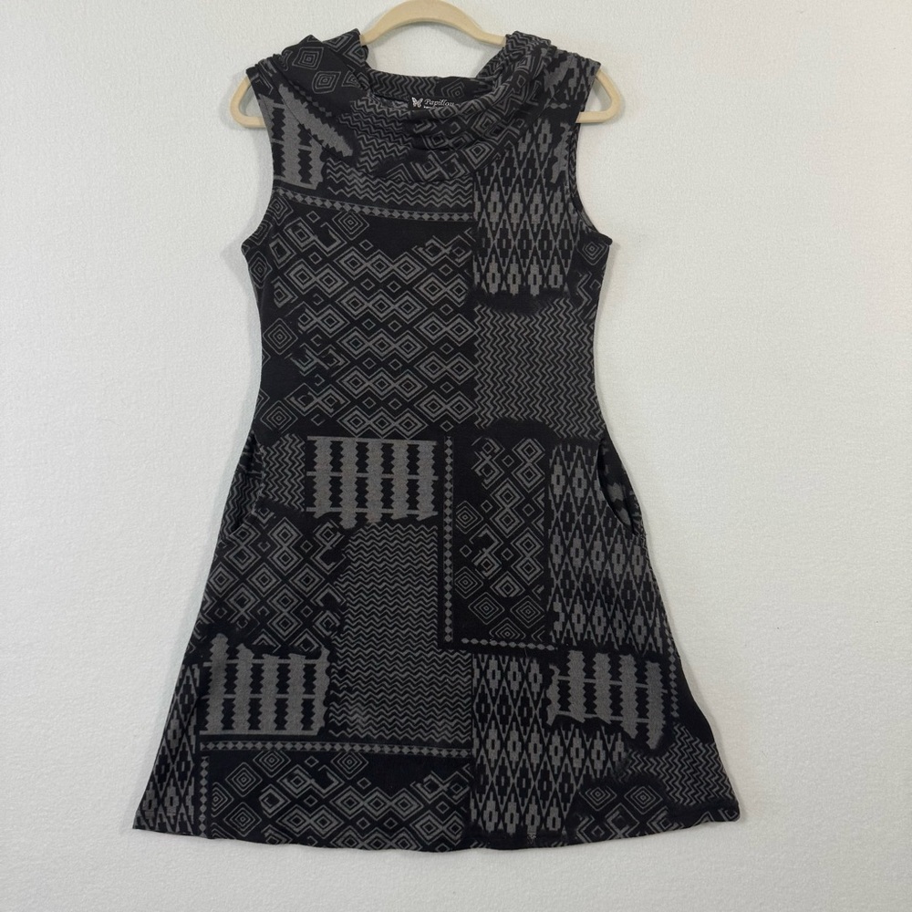 Papillon Vancouver Los Angeles Geometric Print Black Gray Skater Dress Size S
